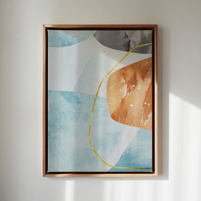 Canvas Wall Art Stretched Over Wooden Frame with Floating Frame and Rocks With Golden Line Abstract Painting CV4218 - Al Rugaib Furniture