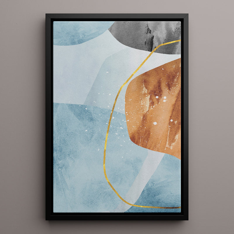 Canvas Wall Art Stretched Over Wooden Frame with Floating Frame and Rocks With Golden Line Abstract Painting CV4218 - Al Rugaib Furniture