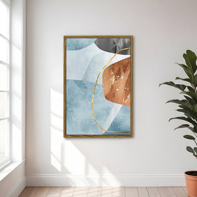 Canvas Wall Art Stretched Over Wooden Frame with Floating Frame and Rocks With Golden Line Abstract Painting CV4218 - Al Rugaib Furniture