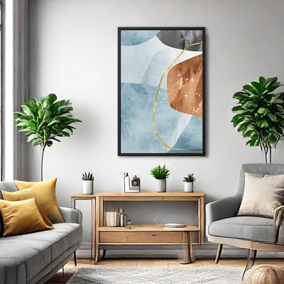 Canvas Wall Art Stretched Over Wooden Frame with Floating Frame and Rocks With Golden Line Abstract Painting CV4218 - Al Rugaib Furniture