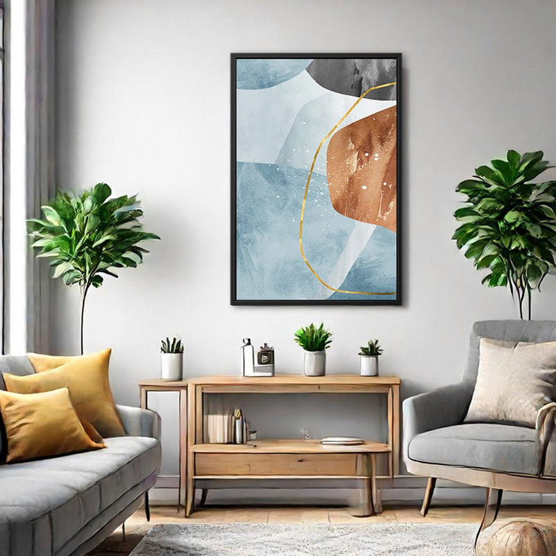 Canvas Wall Art Stretched Over Wooden Frame with Floating Frame and Rocks With Golden Line Abstract Painting CV4218 - Al Rugaib Furniture