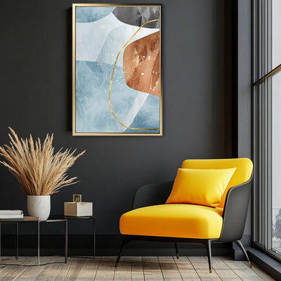 Canvas Wall Art Stretched Over Wooden Frame with Floating Frame and Rocks With Golden Line Abstract Painting CV4218 - Al Rugaib Furniture