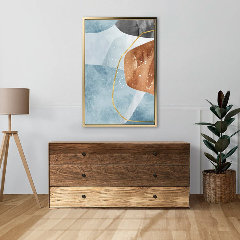 Canvas Wall Art Stretched Over Wooden Frame with Floating Frame and Rocks With Golden Line Abstract Painting CV4218 - Al Rugaib Furniture