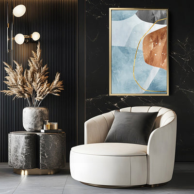 Canvas Wall Art Stretched Over Wooden Frame with Floating Frame and Rocks With Golden Line Abstract Painting CV4218 - Al Rugaib Furniture