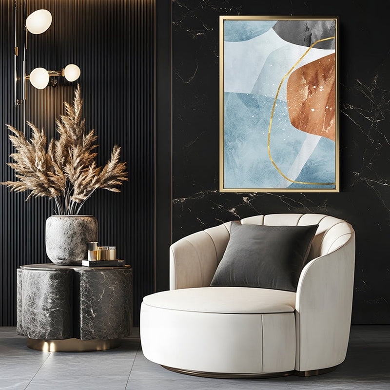 Canvas Wall Art Stretched Over Wooden Frame with Floating Frame and Rocks With Golden Line Abstract Painting CV4218 - Al Rugaib Furniture