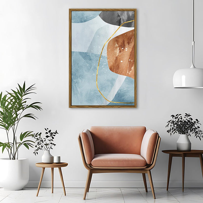 Canvas Wall Art Stretched Over Wooden Frame with Floating Frame and Rocks With Golden Line Abstract Painting CV4218 - Al Rugaib Furniture
