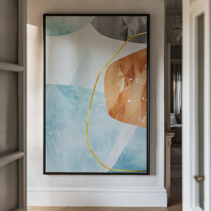 Canvas Wall Art Stretched Over Wooden Frame with Floating Frame and Rocks With Golden Line Abstract Painting CV4218 - Al Rugaib Furniture