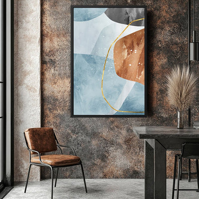 Canvas Wall Art Stretched Over Wooden Frame with Floating Frame and Rocks With Golden Line Abstract Painting CV4218 - Al Rugaib Furniture