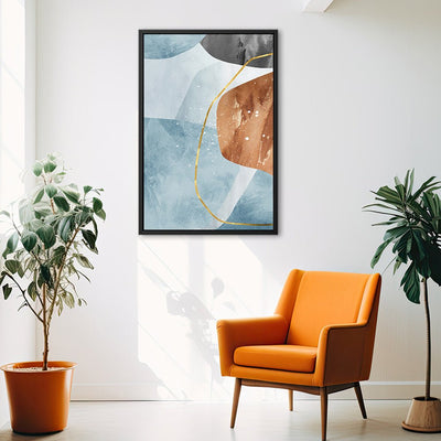 Canvas Wall Art Stretched Over Wooden Frame with Floating Frame and Rocks With Golden Line Abstract Painting CV4218 - Al Rugaib Furniture
