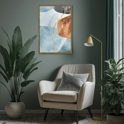 Canvas Wall Art Stretched Over Wooden Frame with Floating Frame and Rocks With Golden Line Abstract Painting CV4218 - Al Rugaib Furniture