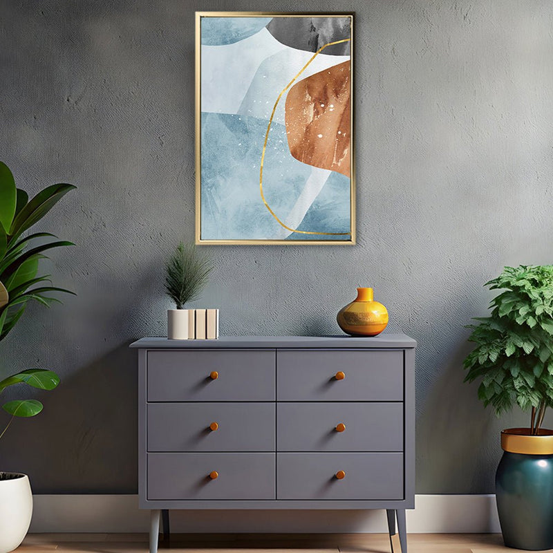 Canvas Wall Art Stretched Over Wooden Frame with Floating Frame and Rocks With Golden Line Abstract Painting CV4218 - Al Rugaib Furniture