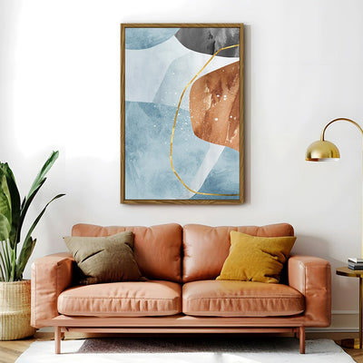 Canvas Wall Art Stretched Over Wooden Frame with Floating Frame and Rocks With Golden Line Abstract Painting CV4218 - Al Rugaib Furniture