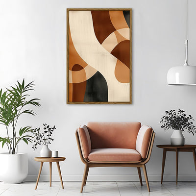 Canvas Wall Art Stretched Over Wooden Frame with Floating Frame and Shades Of Brown Abstract Painting CV4221 - Al Rugaib Furniture