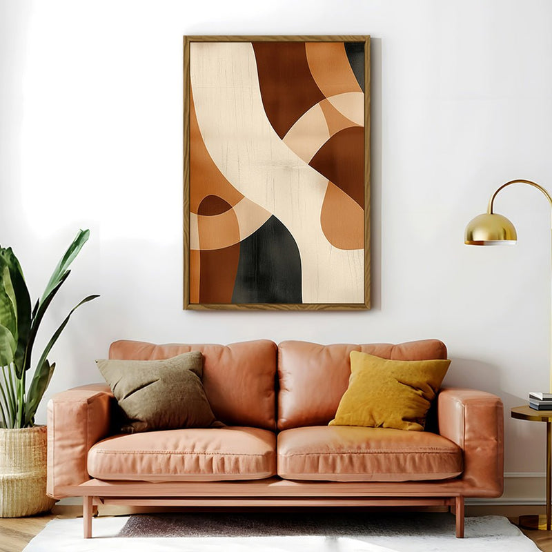 Canvas Wall Art Stretched Over Wooden Frame with Floating Frame and Shades Of Brown Abstract Painting CV4221 - Al Rugaib Furniture