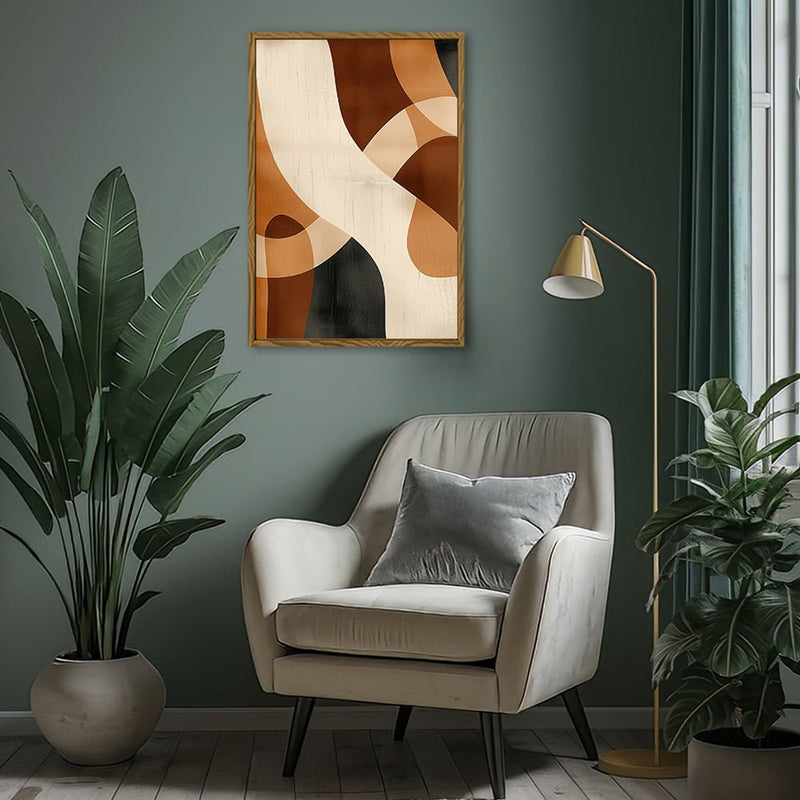 Canvas Wall Art Stretched Over Wooden Frame with Floating Frame and Shades Of Brown Abstract Painting CV4221 - Al Rugaib Furniture