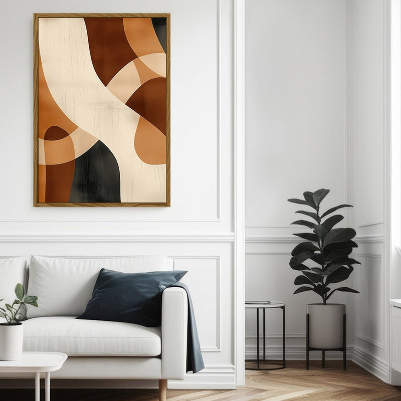 Canvas Wall Art Stretched Over Wooden Frame with Floating Frame and Shades Of Brown Abstract Painting CV4221 - Al Rugaib Furniture