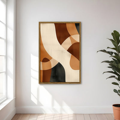 Canvas Wall Art Stretched Over Wooden Frame with Floating Frame and Shades Of Brown Abstract Painting CV4221 - Al Rugaib Furniture