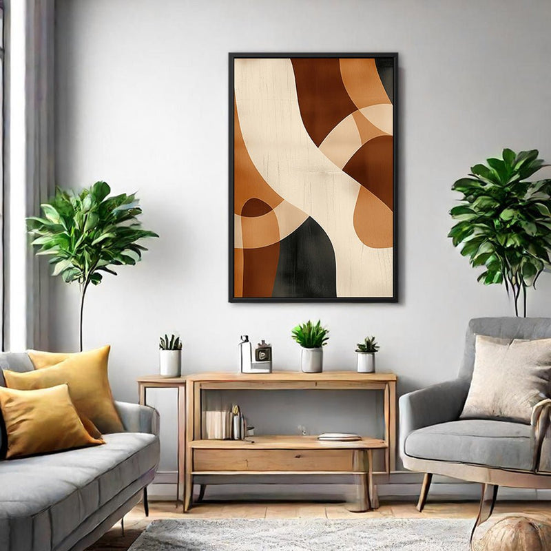 Canvas Wall Art Stretched Over Wooden Frame with Floating Frame and Shades Of Brown Abstract Painting CV4221 - Al Rugaib Furniture