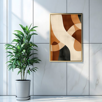 Canvas Wall Art Stretched Over Wooden Frame with Floating Frame and Shades Of Brown Abstract Painting CV4221 - Al Rugaib Furniture