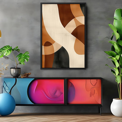 Canvas Wall Art Stretched Over Wooden Frame with Floating Frame and Shades Of Brown Abstract Painting CV4221 - Al Rugaib Furniture