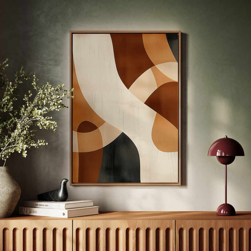 Canvas Wall Art Stretched Over Wooden Frame with Floating Frame and Shades Of Brown Abstract Painting CV4221 - Al Rugaib Furniture