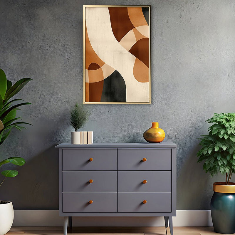Canvas Wall Art Stretched Over Wooden Frame with Floating Frame and Shades Of Brown Abstract Painting CV4221 - Al Rugaib Furniture