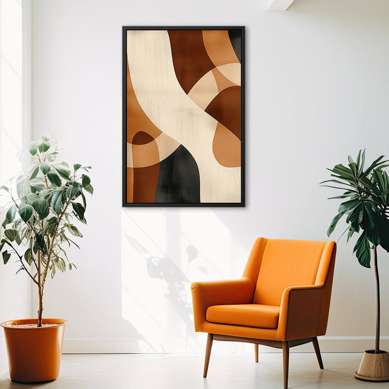 Canvas Wall Art Stretched Over Wooden Frame with Floating Frame and Shades Of Brown Abstract Painting CV4221 - Al Rugaib Furniture