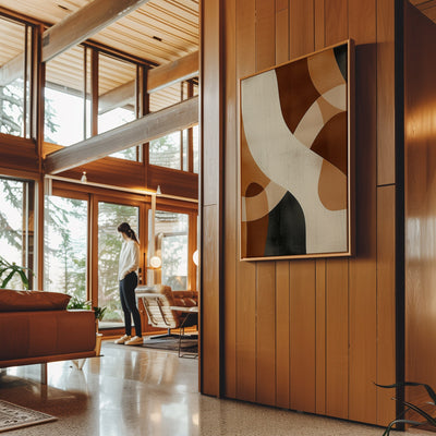 Canvas Wall Art Stretched Over Wooden Frame with Floating Frame and Shades Of Brown Abstract Painting CV4221 - Al Rugaib Furniture