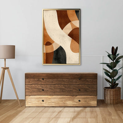 Canvas Wall Art Stretched Over Wooden Frame with Floating Frame and Shades Of Brown Abstract Painting CV4221 - Al Rugaib Furniture