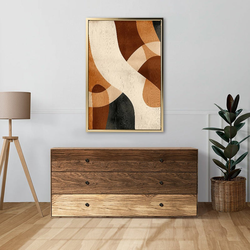 Canvas Wall Art Stretched Over Wooden Frame with Floating Frame and Shades Of Brown Abstract Painting CV4221 - Al Rugaib Furniture