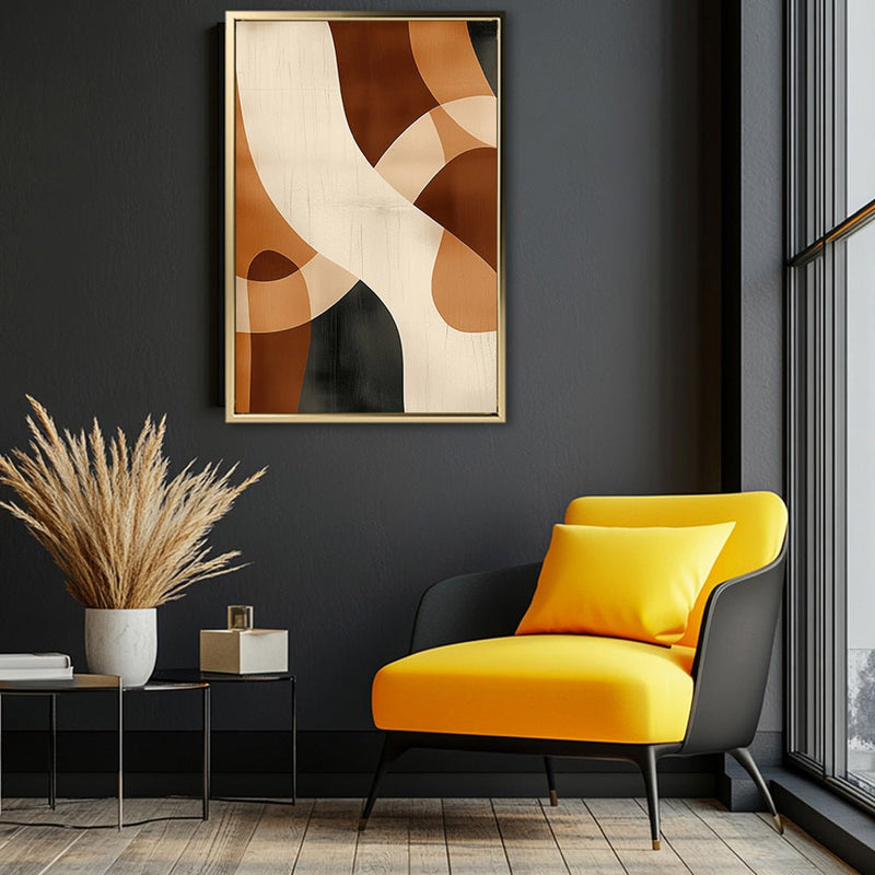 Canvas Wall Art Stretched Over Wooden Frame with Floating Frame and Shades Of Brown Abstract Painting CV4221 - Al Rugaib Furniture