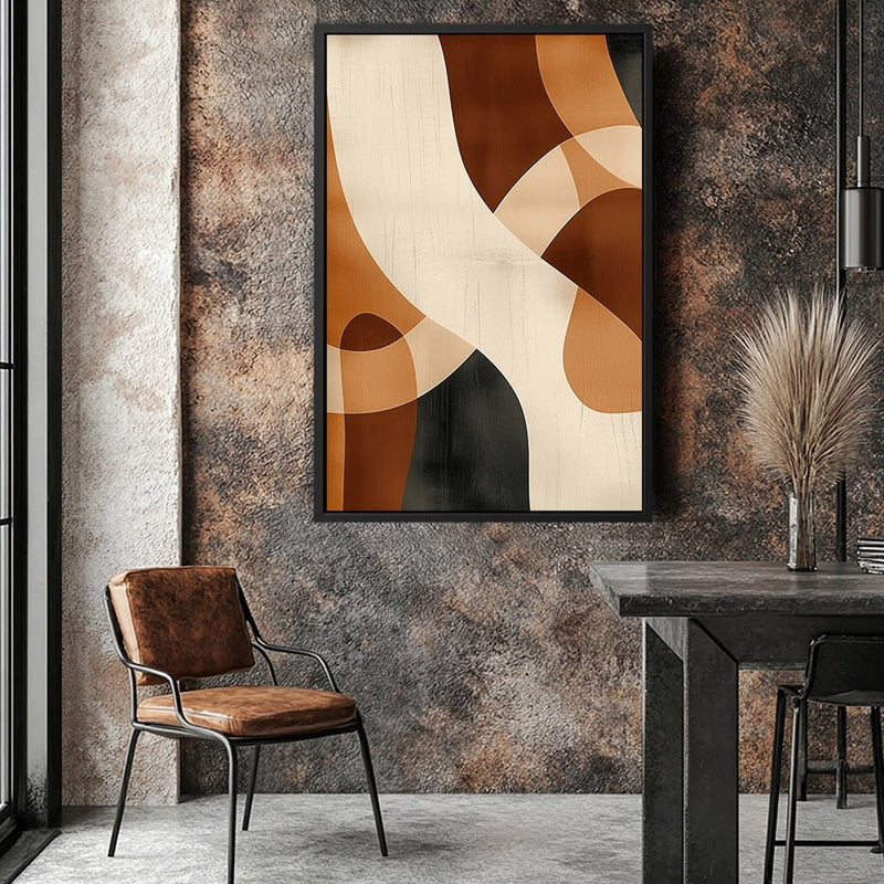 Canvas Wall Art Stretched Over Wooden Frame with Floating Frame and Shades Of Brown Abstract Painting CV4221 - Al Rugaib Furniture