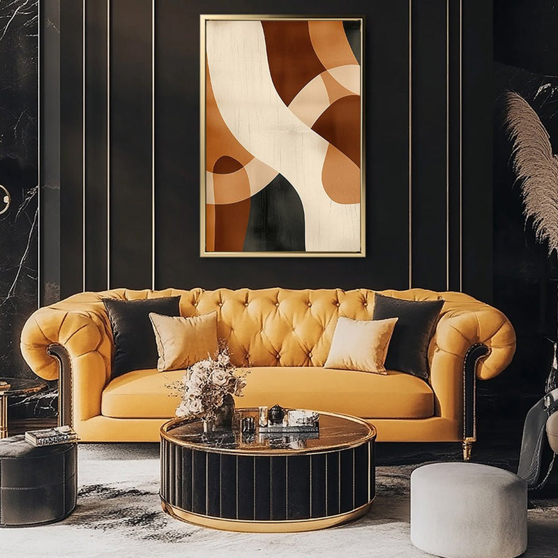 Canvas Wall Art Stretched Over Wooden Frame with Floating Frame and Shades Of Brown Abstract Painting CV4221 - Al Rugaib Furniture