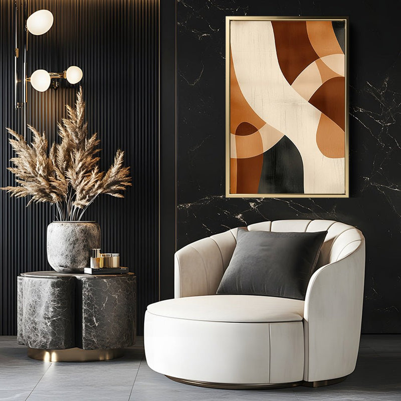 Canvas Wall Art Stretched Over Wooden Frame with Floating Frame and Shades Of Brown Abstract Painting CV4221 - Al Rugaib Furniture