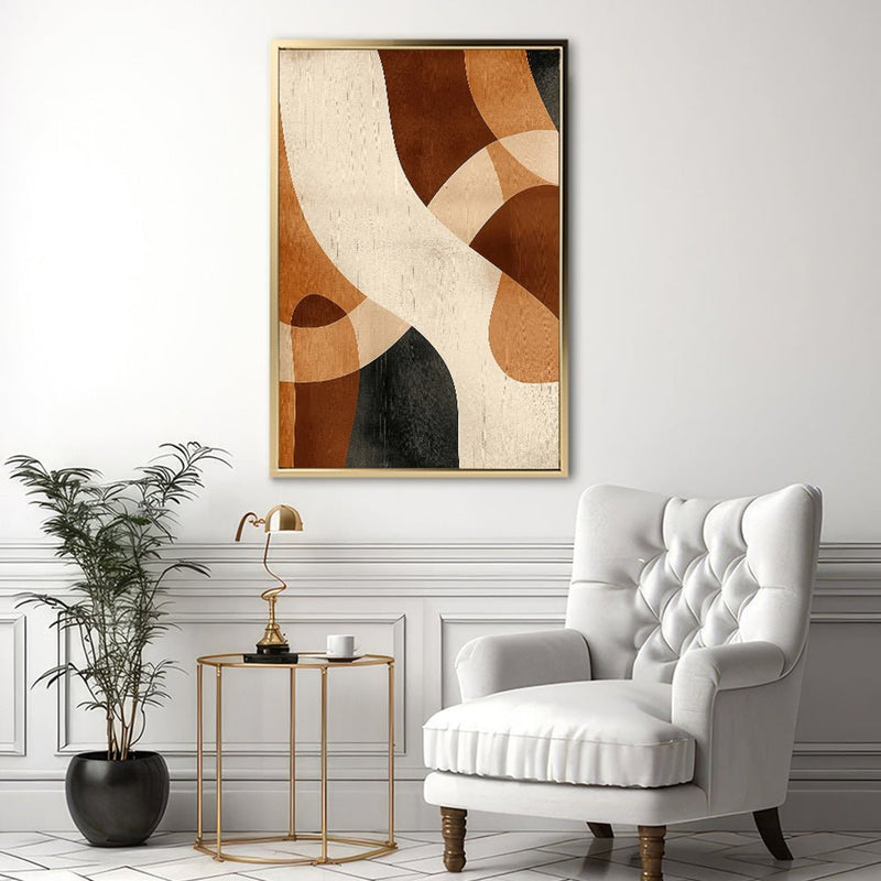 Canvas Wall Art Stretched Over Wooden Frame with Floating Frame and Shades Of Brown Abstract Painting CV4221 - Al Rugaib Furniture