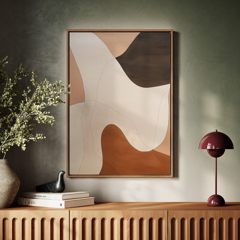 Canvas Wall Art Stretched Over Wooden Frame with Floating Frame and Shades Of Brown Abstract Painting CV4222 - Al Rugaib Furniture