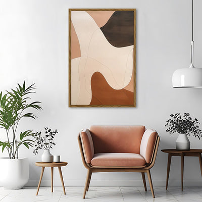 Canvas Wall Art Stretched Over Wooden Frame with Floating Frame and Shades Of Brown Abstract Painting CV4222 - Al Rugaib Furniture