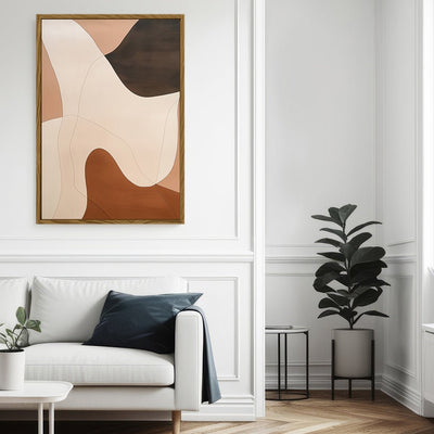 Canvas Wall Art Stretched Over Wooden Frame with Floating Frame and Shades Of Brown Abstract Painting CV4222 - Al Rugaib Furniture