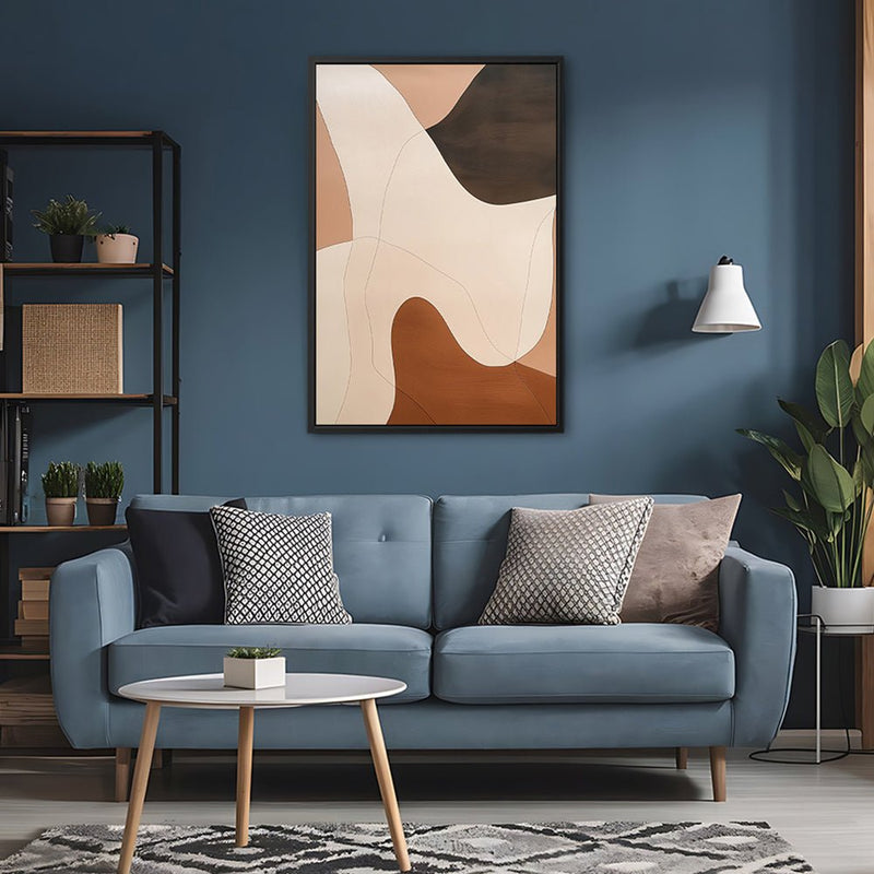 Canvas Wall Art Stretched Over Wooden Frame with Floating Frame and Shades Of Brown Abstract Painting CV4222 - Al Rugaib Furniture