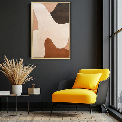 Canvas Wall Art Stretched Over Wooden Frame with Floating Frame and Shades Of Brown Abstract Painting CV4222 - Al Rugaib Furniture