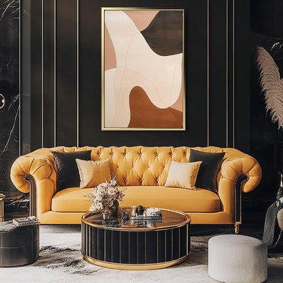 Canvas Wall Art Stretched Over Wooden Frame with Floating Frame and Shades Of Brown Abstract Painting CV4222 - Al Rugaib Furniture