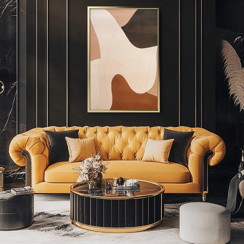 Canvas Wall Art Stretched Over Wooden Frame with Floating Frame and Shades Of Brown Abstract Painting CV4222 - Al Rugaib Furniture