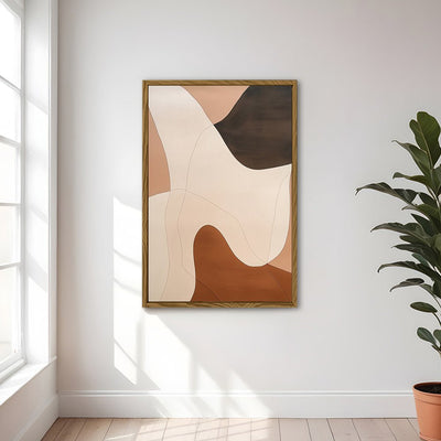 Canvas Wall Art Stretched Over Wooden Frame with Floating Frame and Shades Of Brown Abstract Painting CV4222 - Al Rugaib Furniture
