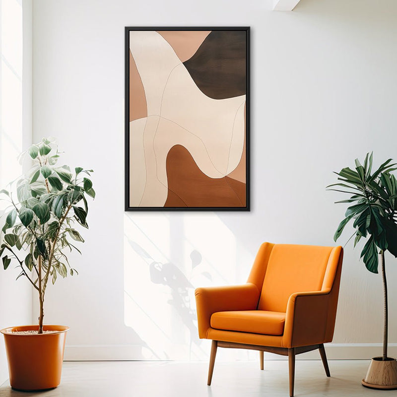 Canvas Wall Art Stretched Over Wooden Frame with Floating Frame and Shades Of Brown Abstract Painting CV4222 - Al Rugaib Furniture