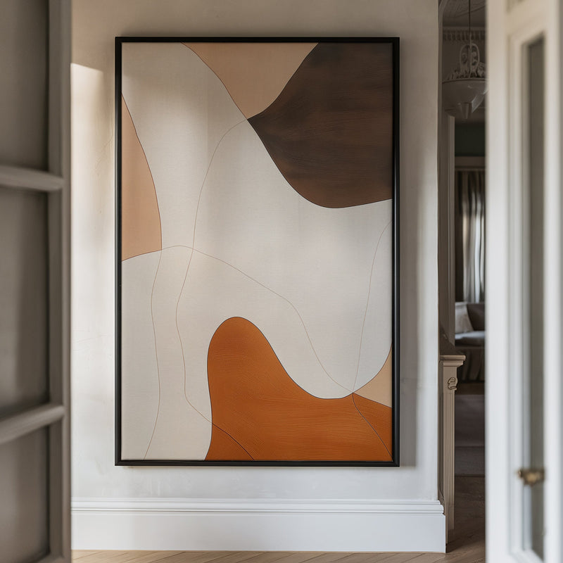 Canvas Wall Art Stretched Over Wooden Frame with Floating Frame and Shades Of Brown Abstract Painting CV4222 - Al Rugaib Furniture