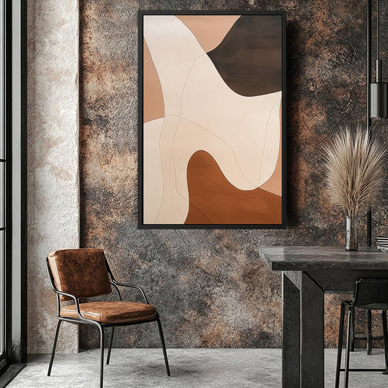 Canvas Wall Art Stretched Over Wooden Frame with Floating Frame and Shades Of Brown Abstract Painting CV4222 - Al Rugaib Furniture