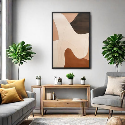 Canvas Wall Art Stretched Over Wooden Frame with Floating Frame and Shades Of Brown Abstract Painting CV4222 - Al Rugaib Furniture