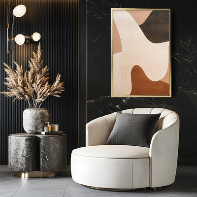 Canvas Wall Art Stretched Over Wooden Frame with Floating Frame and Shades Of Brown Abstract Painting CV4222 - Al Rugaib Furniture