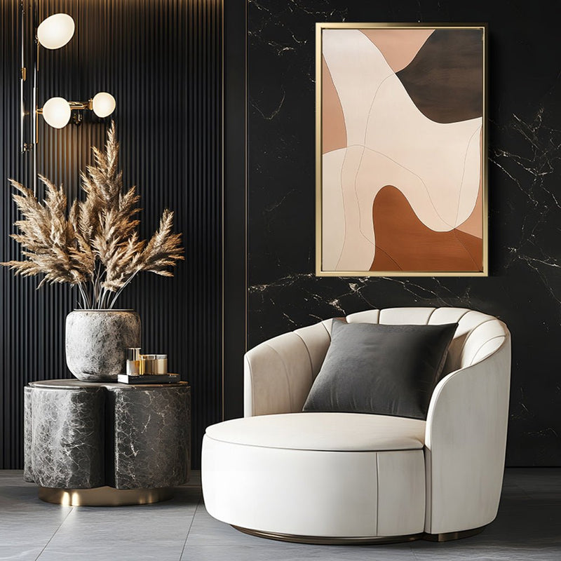 Canvas Wall Art Stretched Over Wooden Frame with Floating Frame and Shades Of Brown Abstract Painting CV4222 - Al Rugaib Furniture