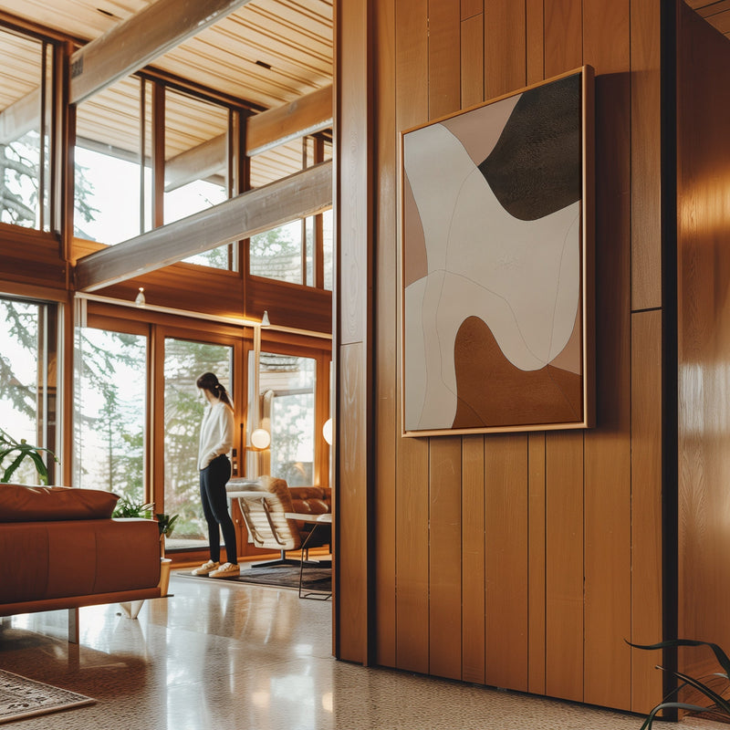 Canvas Wall Art Stretched Over Wooden Frame with Floating Frame and Shades Of Brown Abstract Painting CV4222 - Al Rugaib Furniture